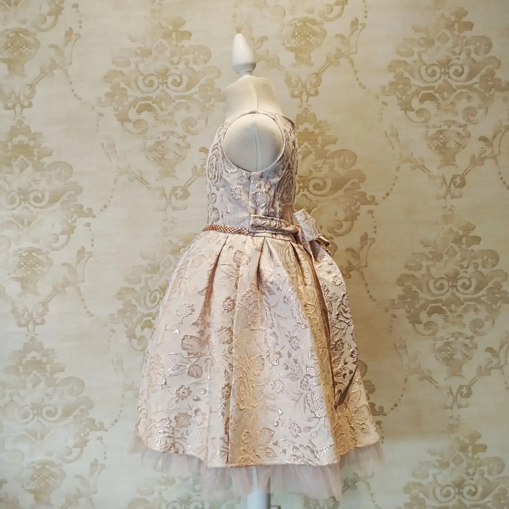 Vestido de Niña Fiesta Rosa con Blanco Cinturón Pedrería Elegante Talla 2 a 12 años