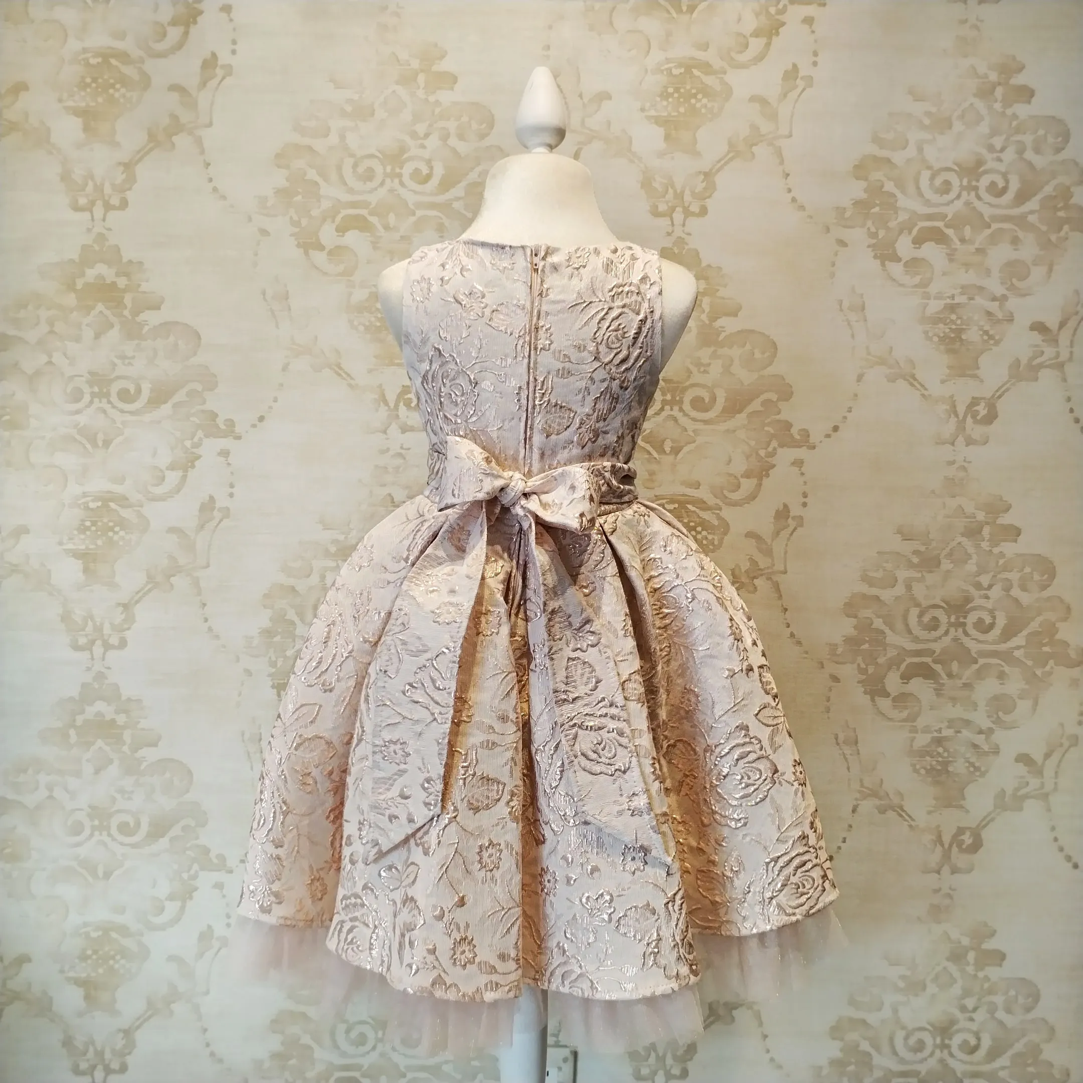 Vestido de Niña Fiesta Rosa con Blanco Cinturón Pedrería Elegante Talla 2 a 12 años