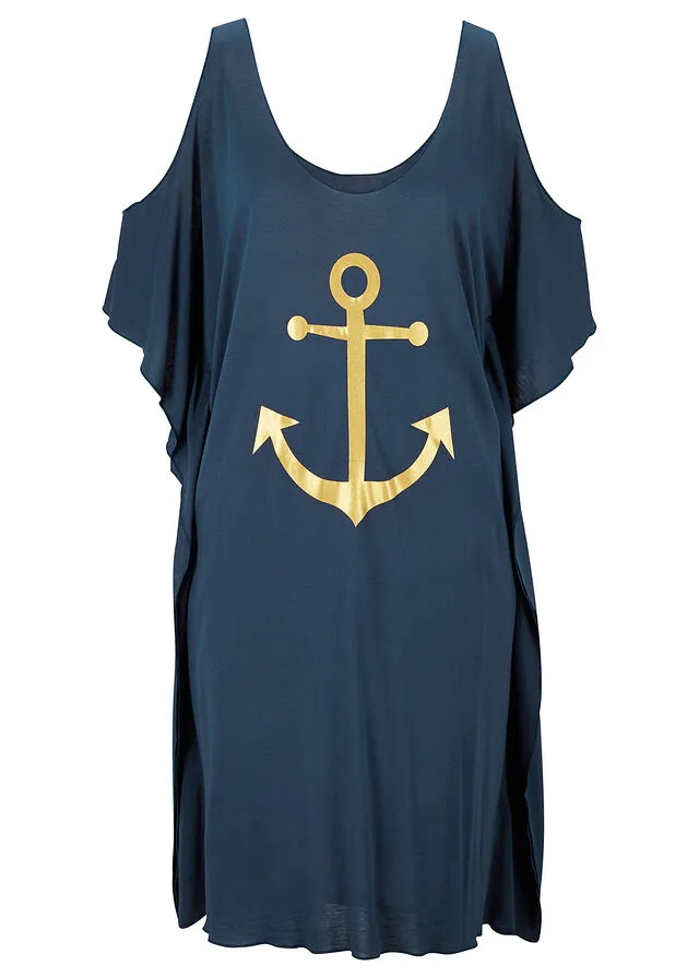 VESTIDO DE PLAYA CON ABERTURAS DE VISCOSA SOSTENIBLES AZUL MARINOORO