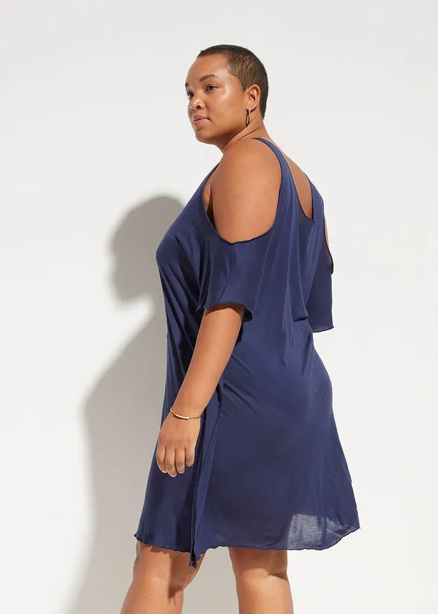 VESTIDO DE PLAYA CON ABERTURAS DE VISCOSA SOSTENIBLES AZUL MARINOORO