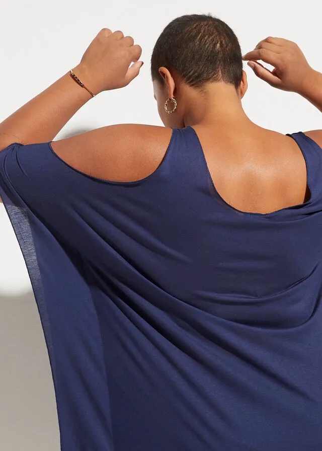 VESTIDO DE PLAYA CON ABERTURAS DE VISCOSA SOSTENIBLES AZUL MARINOORO