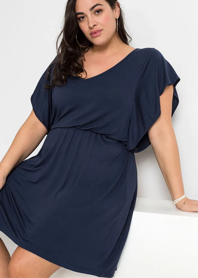 Vestido de punto con mangas de volantes Azul oscuro