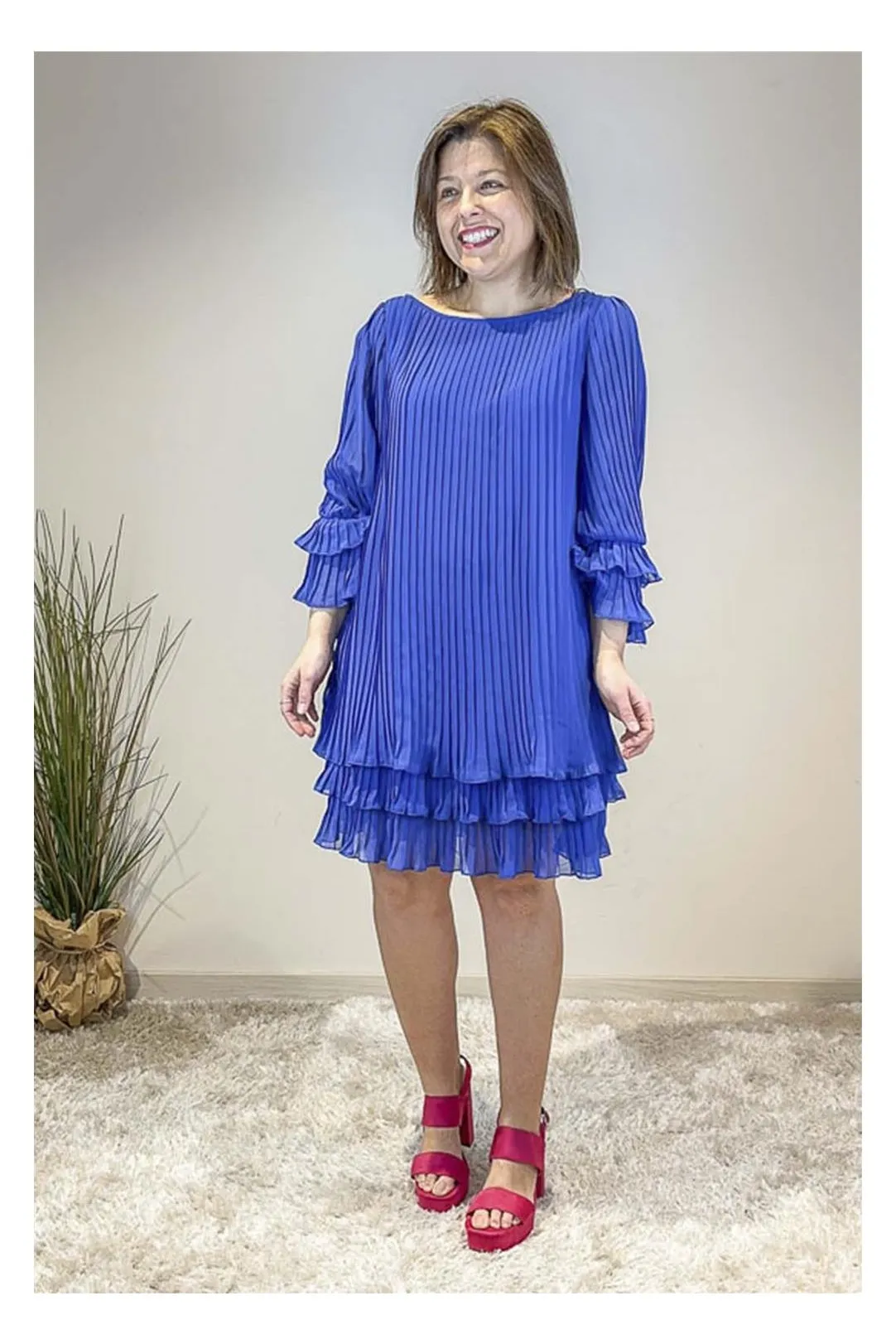VESTIDO FISTA PLISADO AZUL