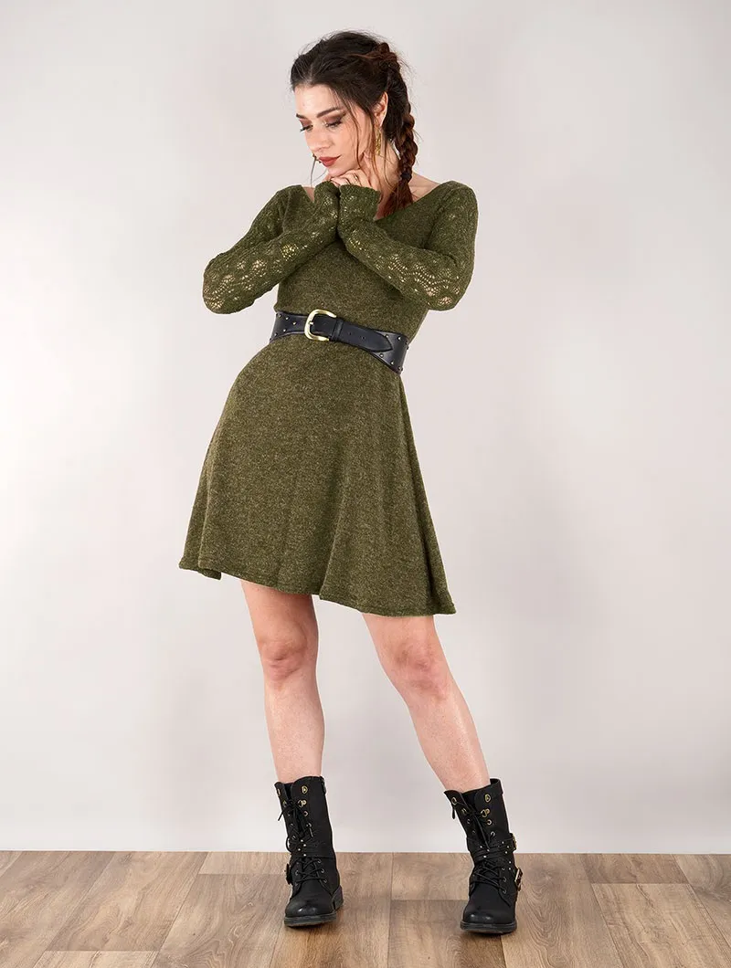 Vestido jersey con mangas de ganchillo 