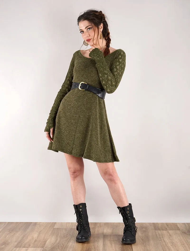 Vestido jersey con mangas de ganchillo 