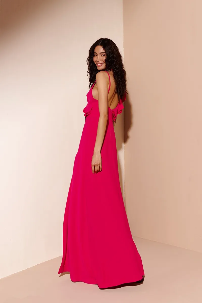 Vestido Largo con Volantes Rosa Fucsia Charlize