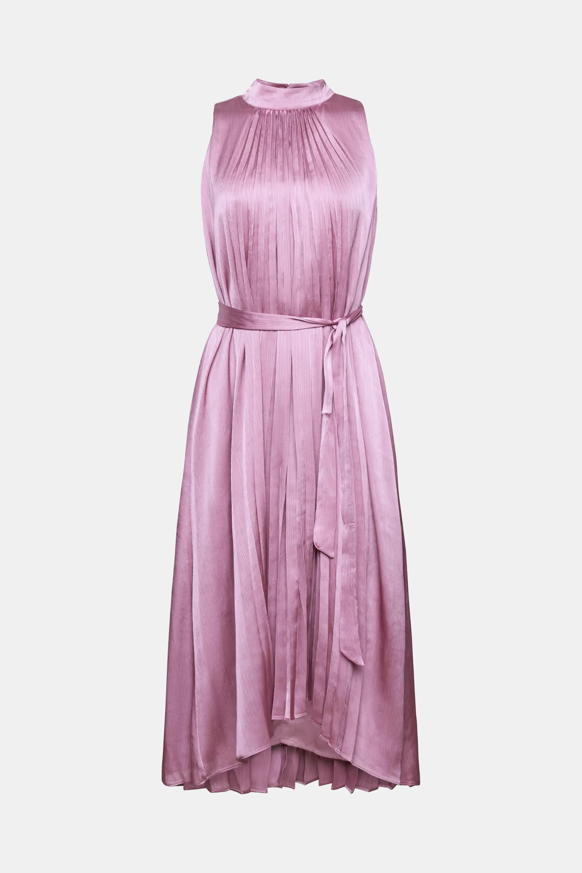 Vestido midi de cuello halter con diseño plisado