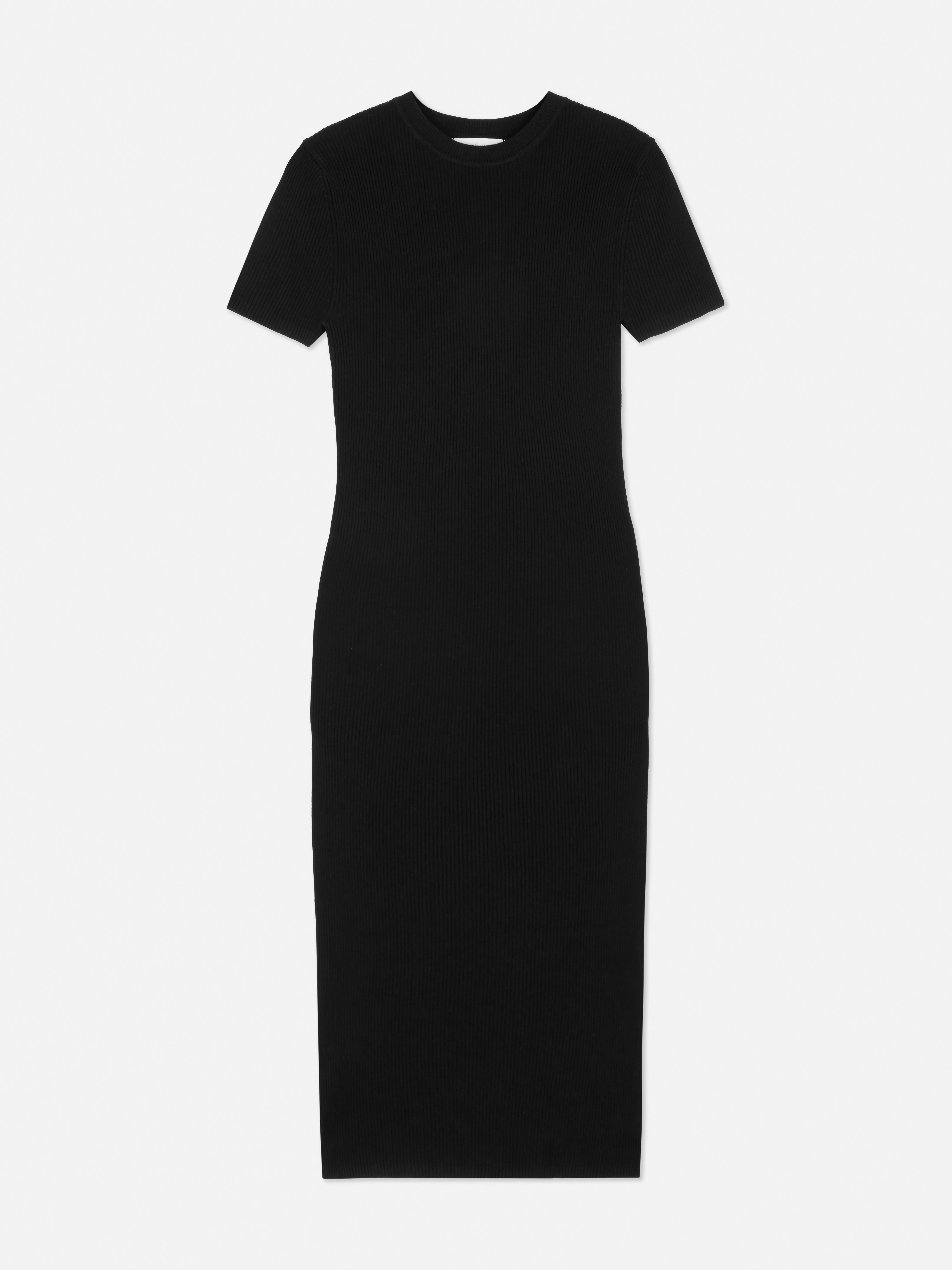 Vestido midi de punto acanalado de manga corta