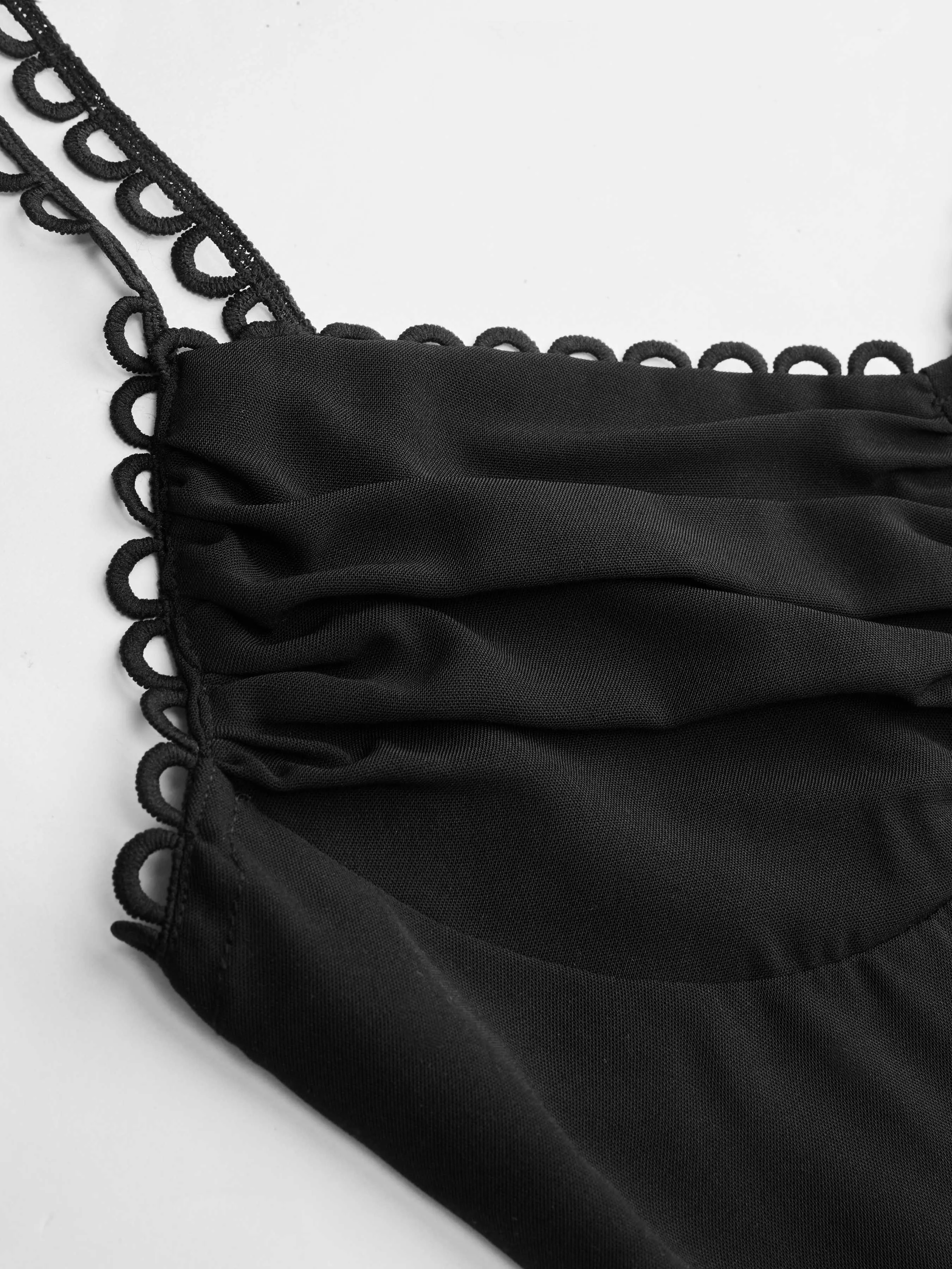  Vestido Midi Tejido con Cuello en V Sólido con Dobladillo de Volantes