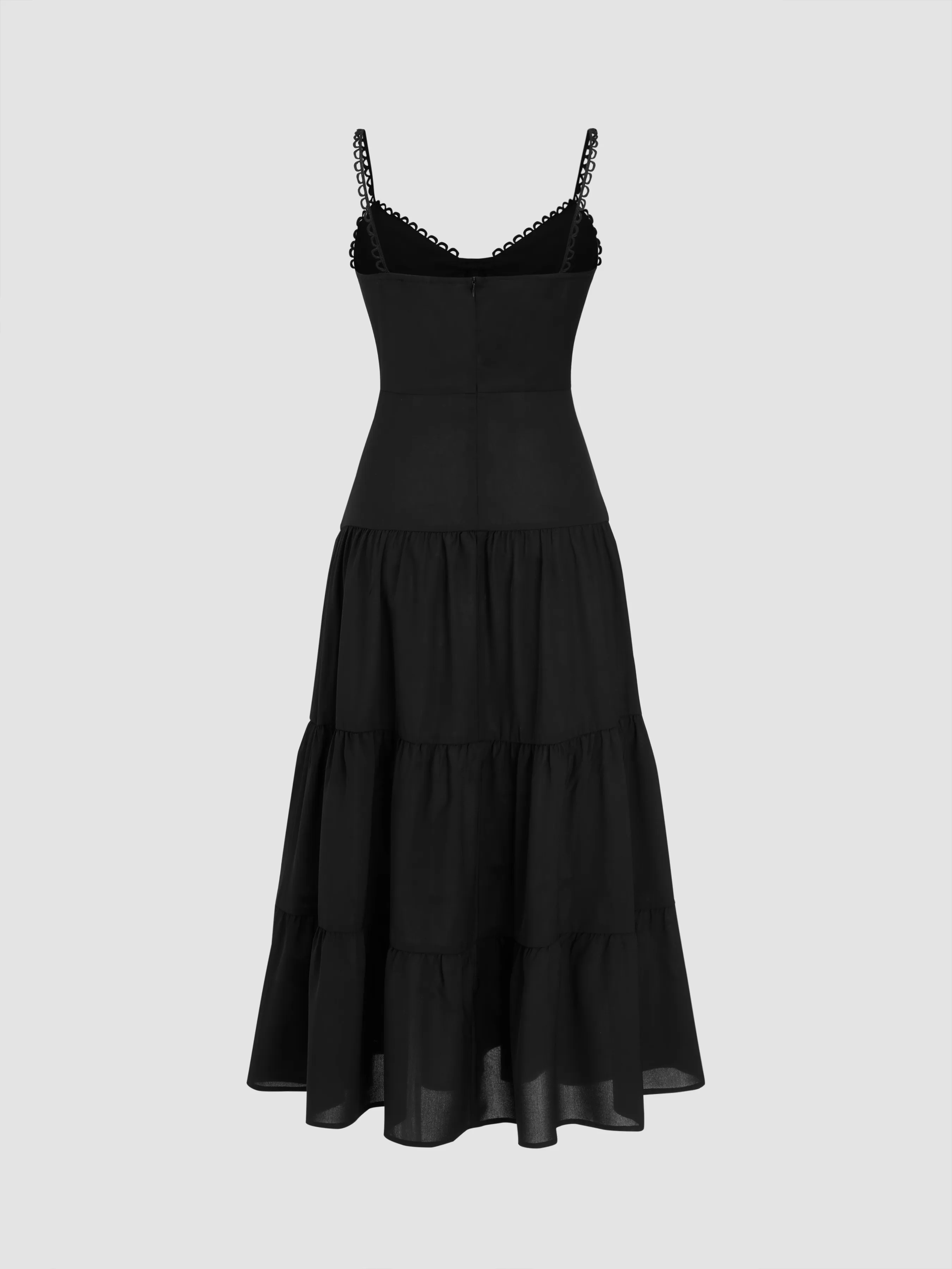  Vestido Midi Tejido con Cuello en V Sólido con Dobladillo de Volantes