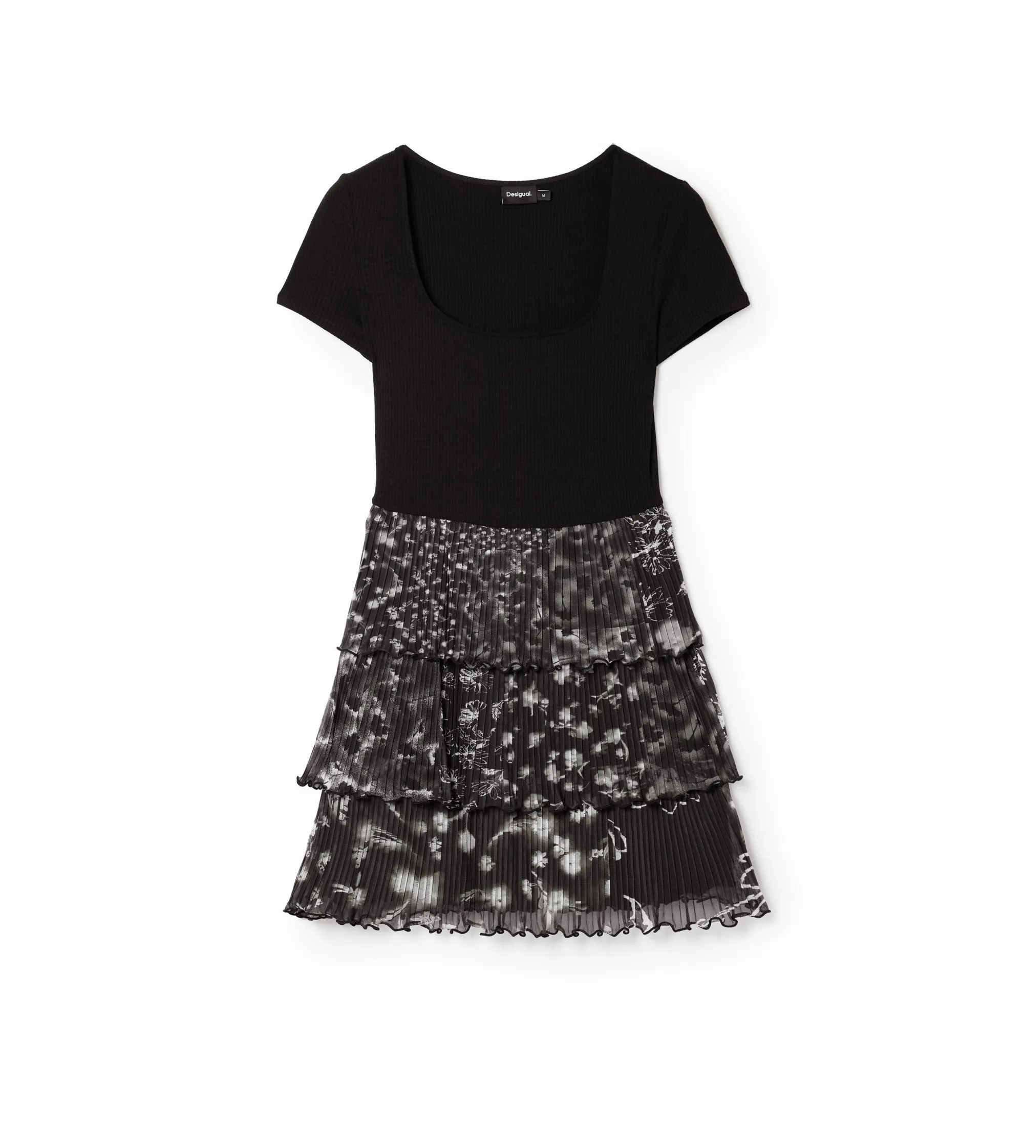 Vestido mini combinado plisado negro