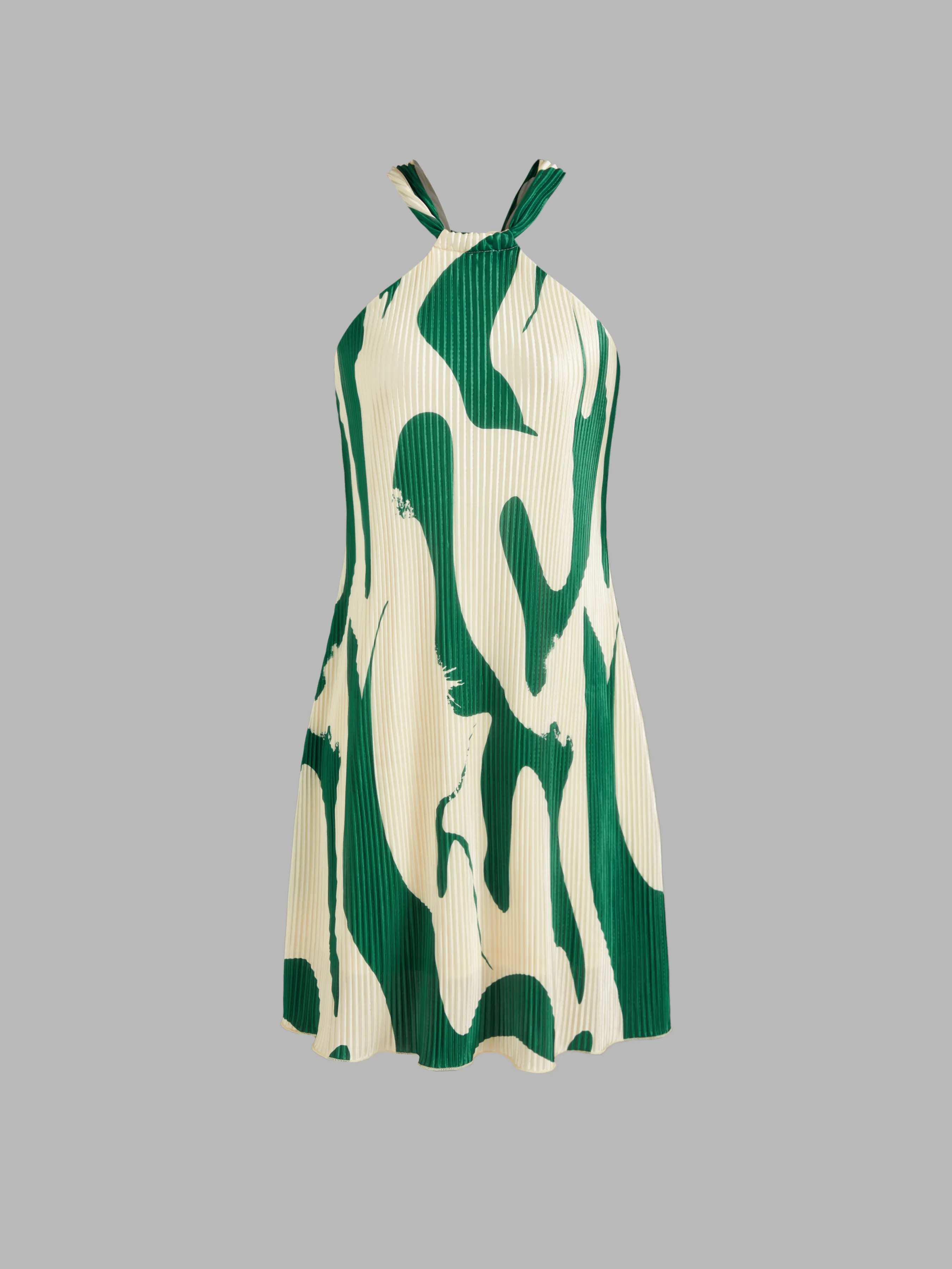 Vestido Mini Plisado Abstracto con Cuello Halter