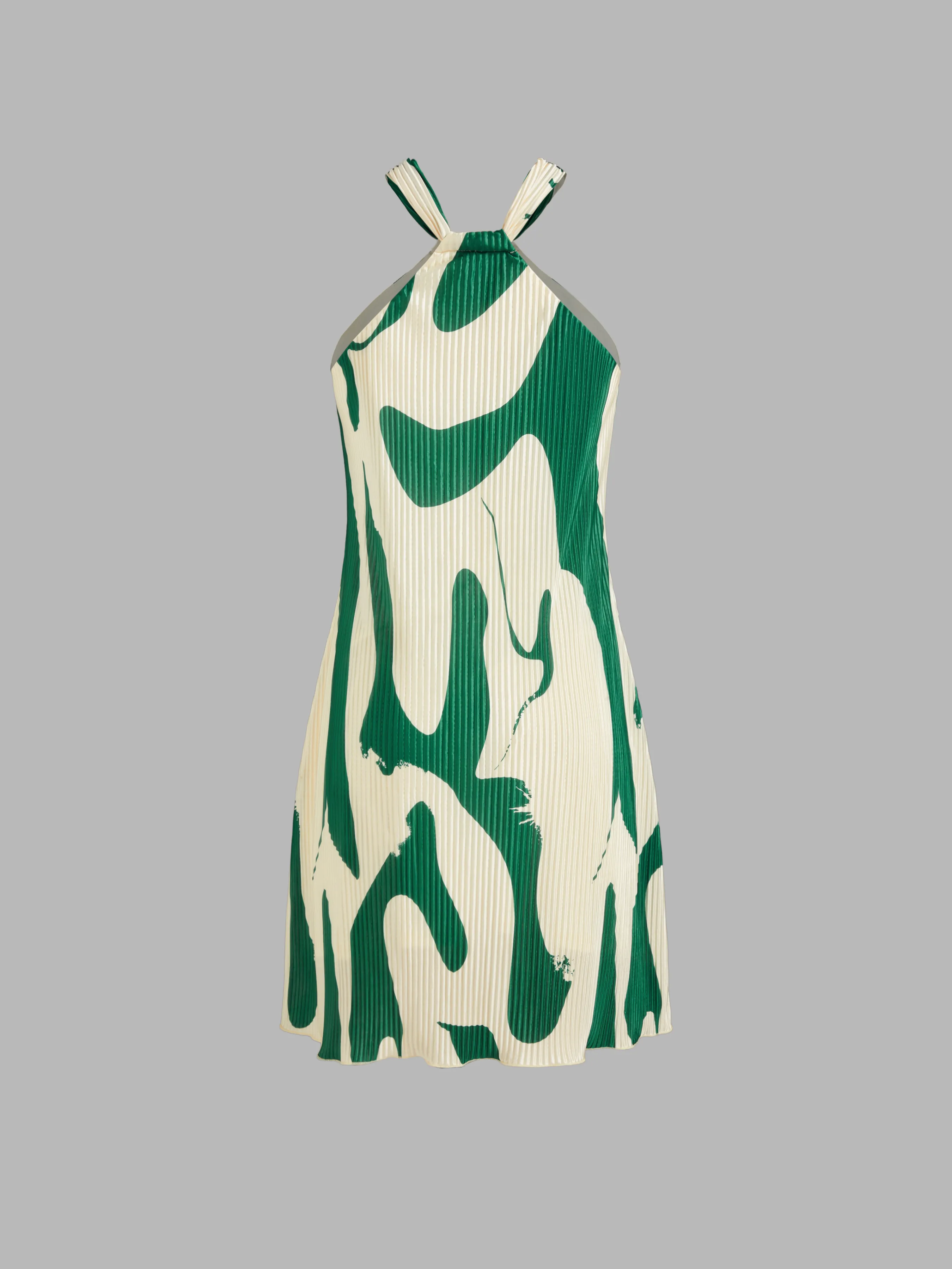 Vestido Mini Plisado Abstracto con Cuello Halter