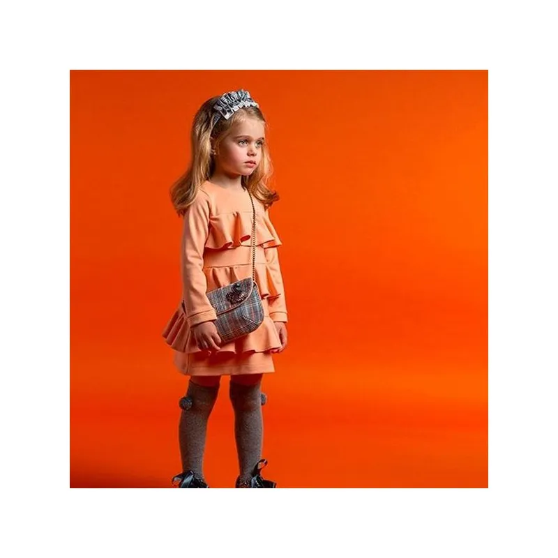 Vestido niña de punto con volantes color melocotón