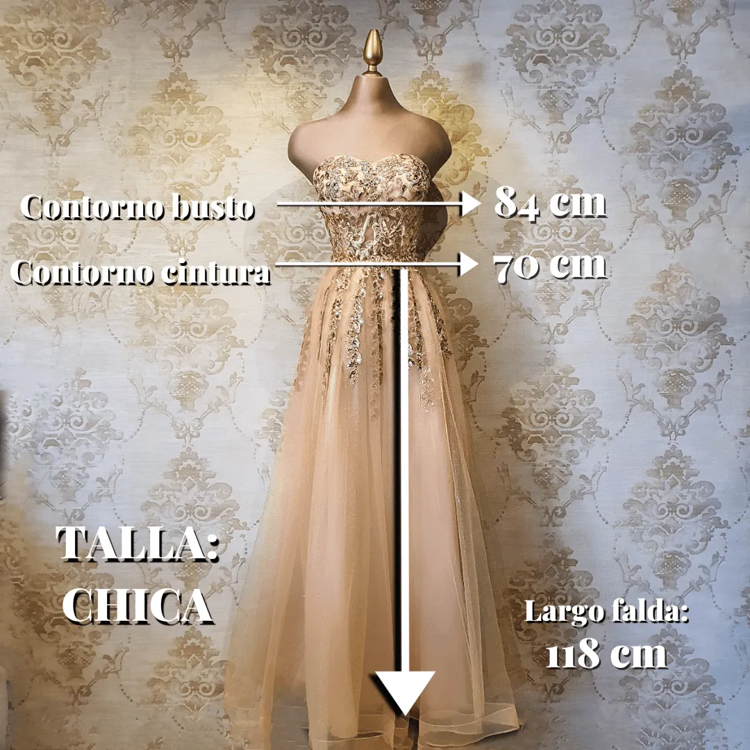 Vestido Oro Largo Strapless de Fiesta Elegante