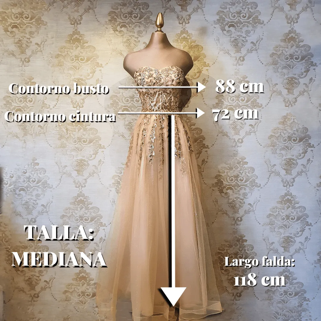 Vestido Oro Largo Strapless de Fiesta Elegante
