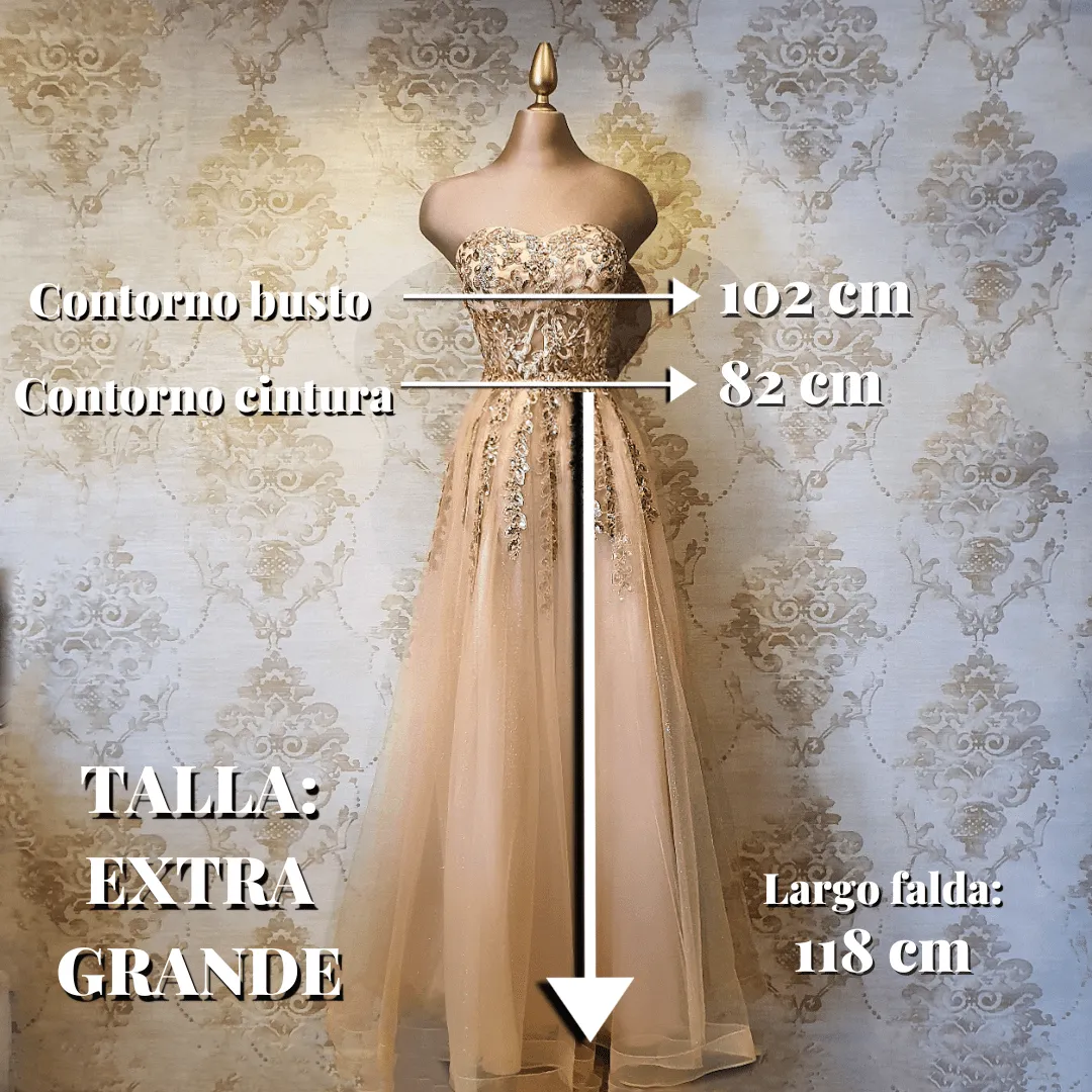 Vestido Oro Largo Strapless de Fiesta Elegante