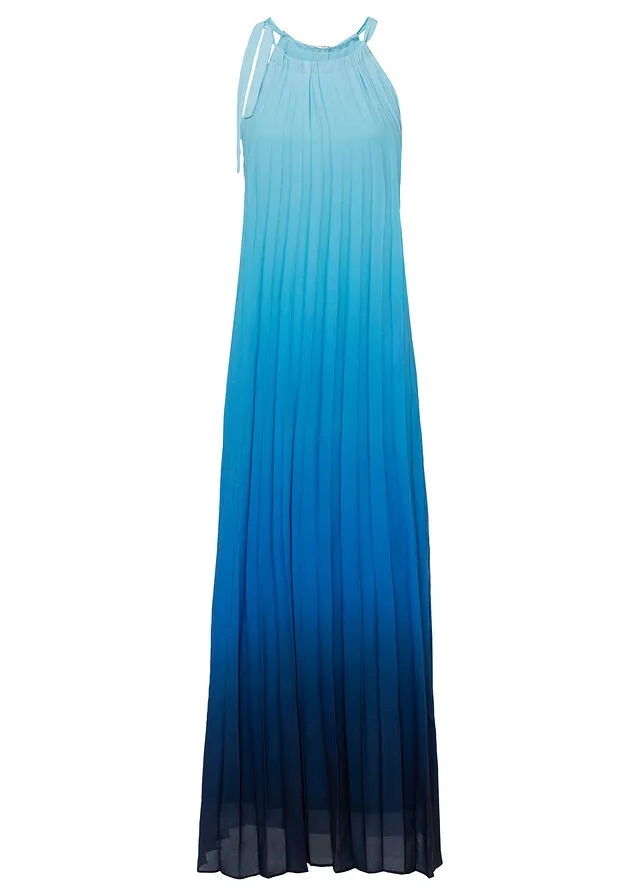 VESTIDO PLISADO CON DEGRADADO DE COLOR AZUL CLAROAZUL DEGRADADO