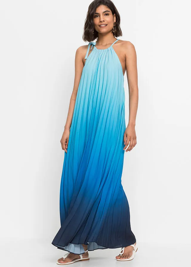 VESTIDO PLISADO CON DEGRADADO DE COLOR AZUL CLAROAZUL DEGRADADO