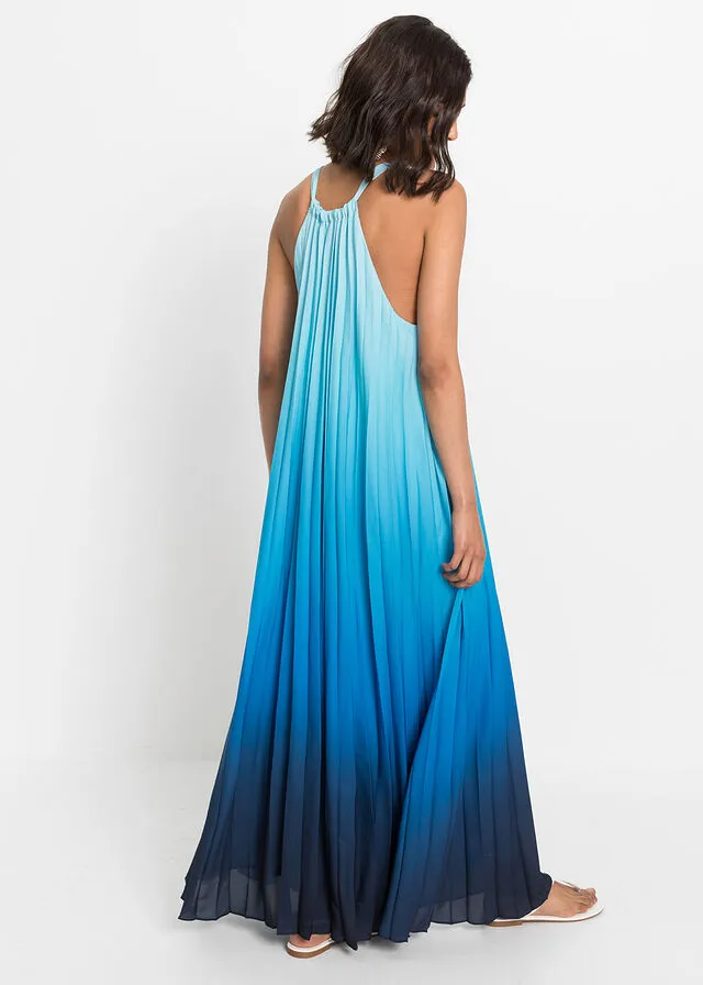 VESTIDO PLISADO CON DEGRADADO DE COLOR AZUL CLAROAZUL DEGRADADO