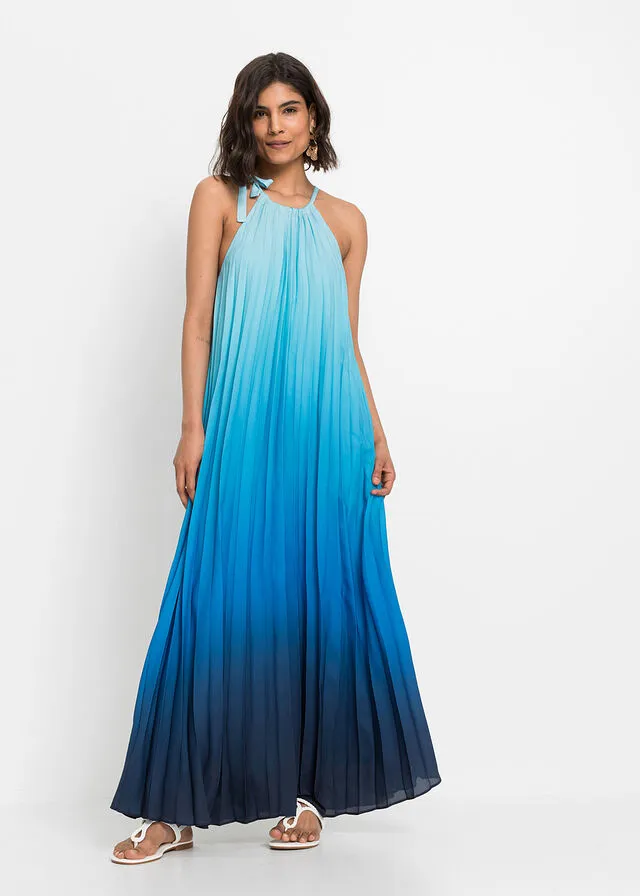 VESTIDO PLISADO CON DEGRADADO DE COLOR AZUL CLAROAZUL DEGRADADO