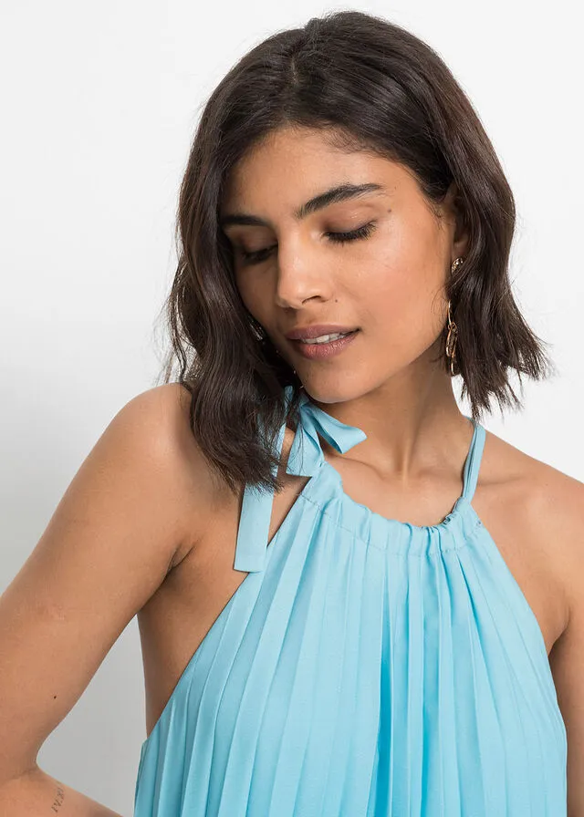 VESTIDO PLISADO CON DEGRADADO DE COLOR AZUL CLAROAZUL DEGRADADO