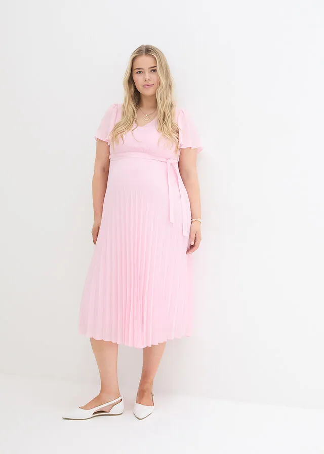 Vestido premamá con plisado rosa cristal