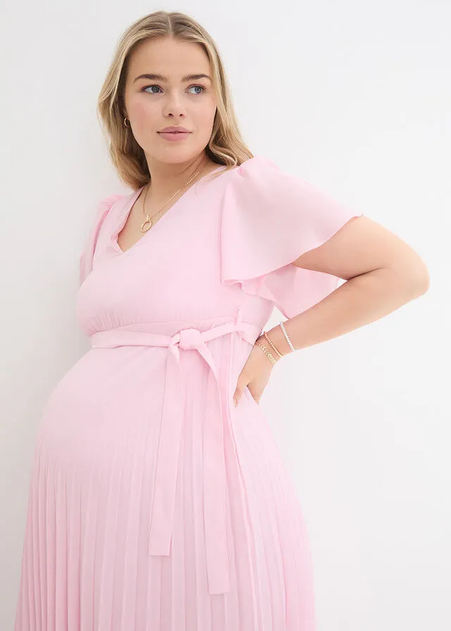 Vestido premamá con plisado rosa cristal