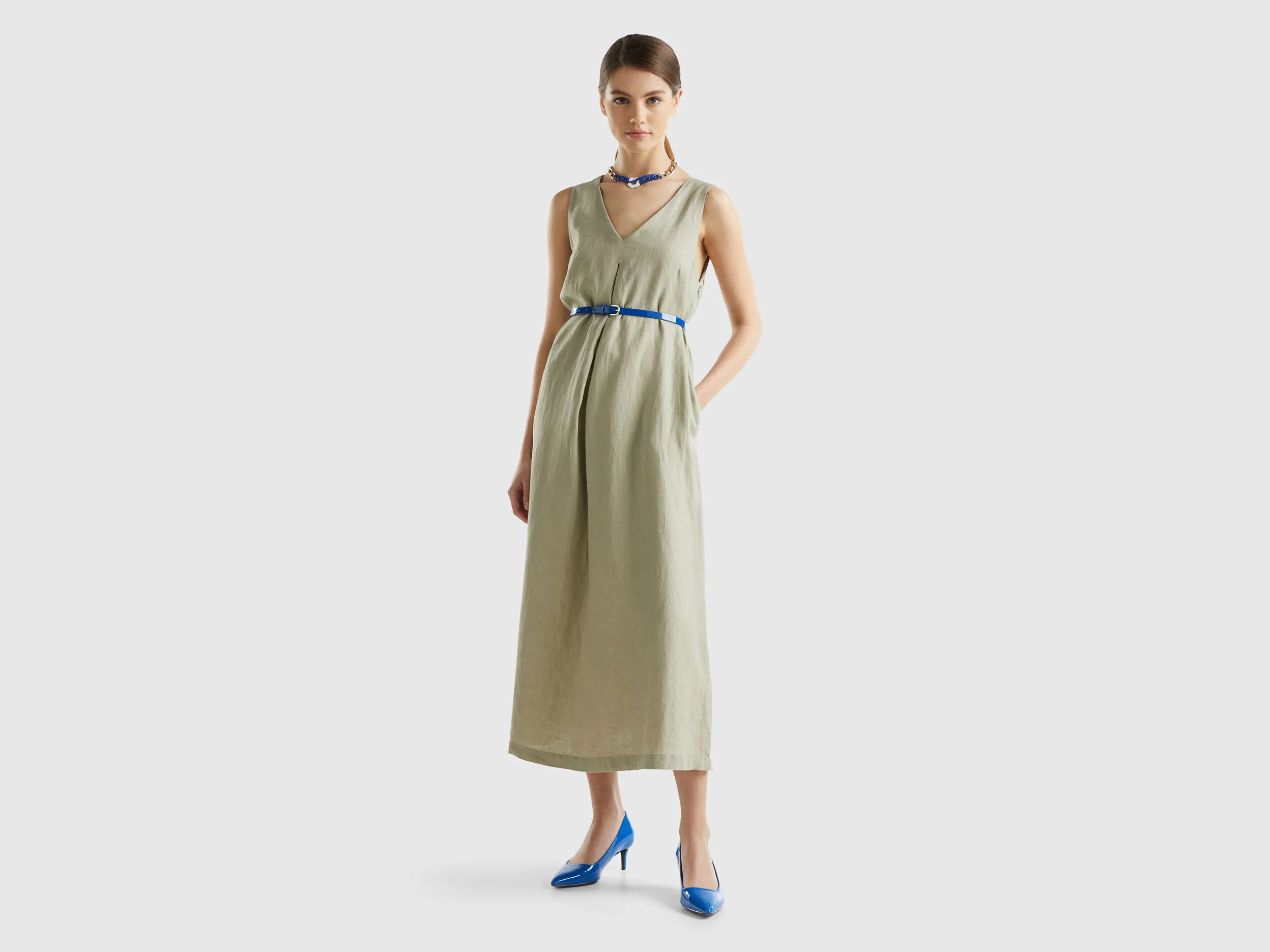 Vestido sin mangas de lino puro