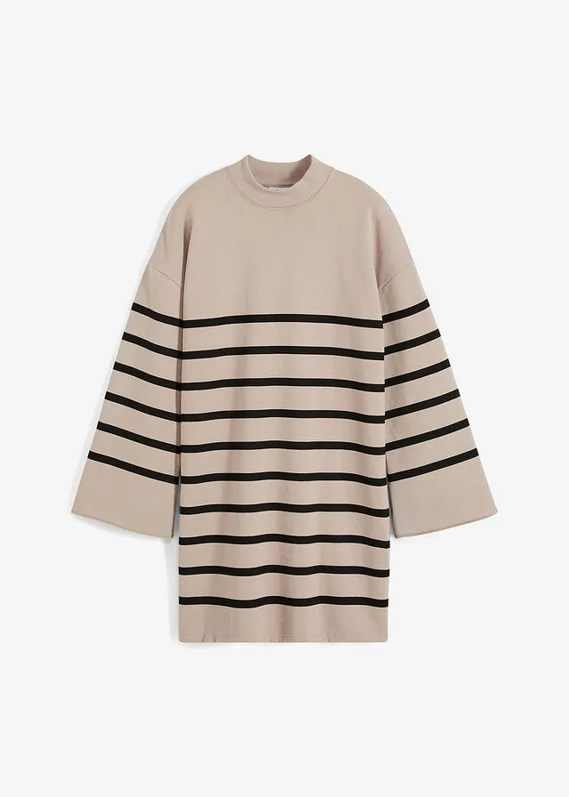 VESTIDO TIPO SUDADERA CON MANGAS ACAMPANADAS PIEDRA JASPEADONEGRO