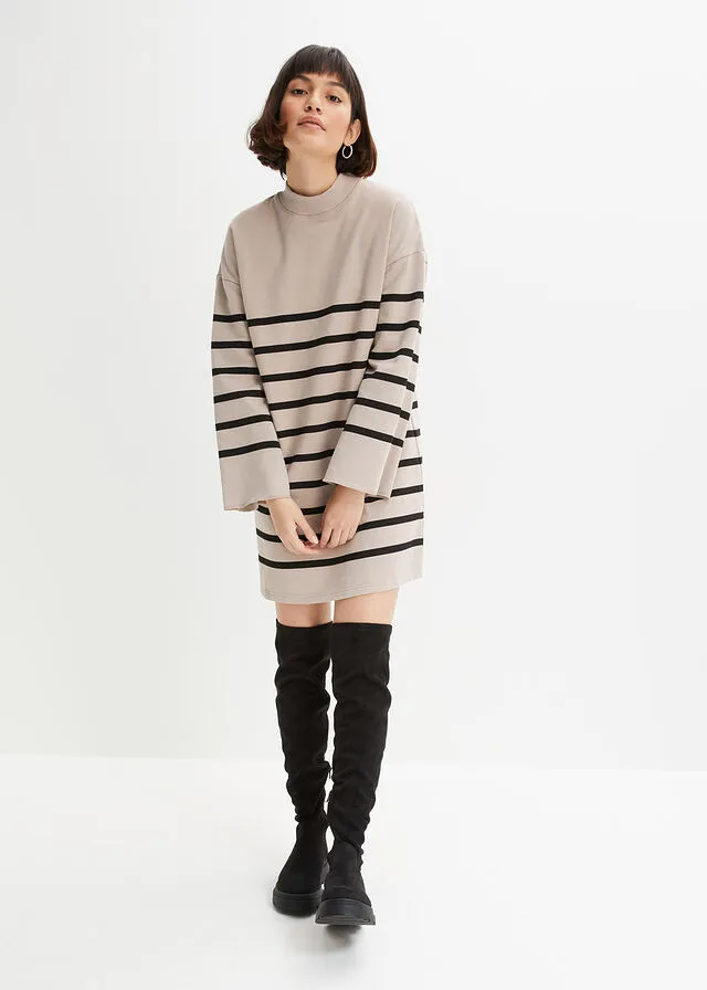 VESTIDO TIPO SUDADERA CON MANGAS ACAMPANADAS PIEDRA JASPEADONEGRO