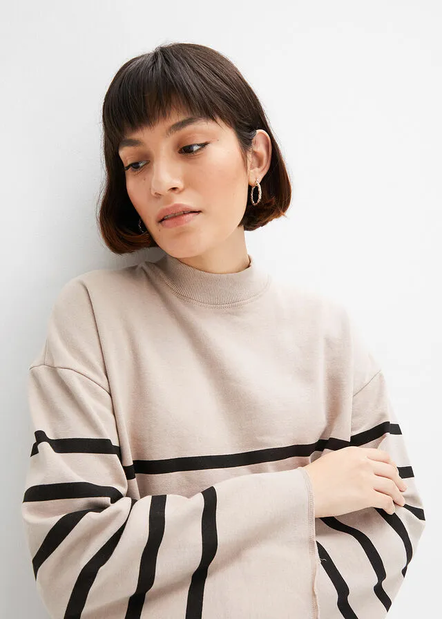 VESTIDO TIPO SUDADERA CON MANGAS ACAMPANADAS PIEDRA JASPEADONEGRO