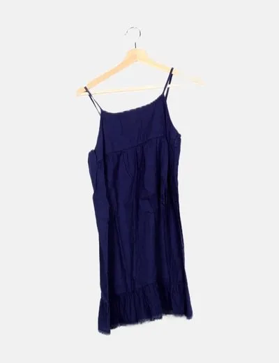 Zara Vestido azul volantes